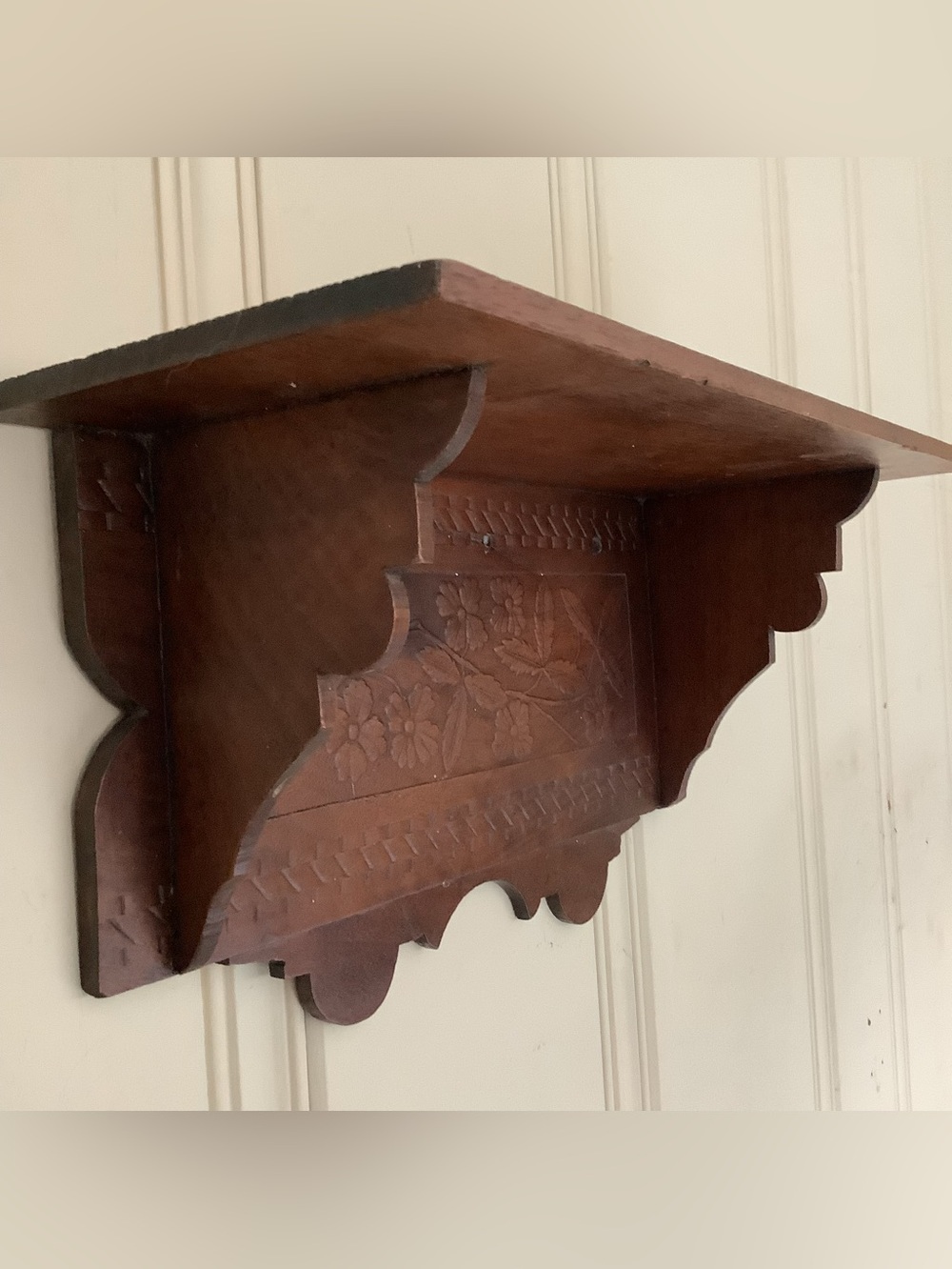 Antique Arts & Crafts Hand-Carved Wooden Wall Shelf
